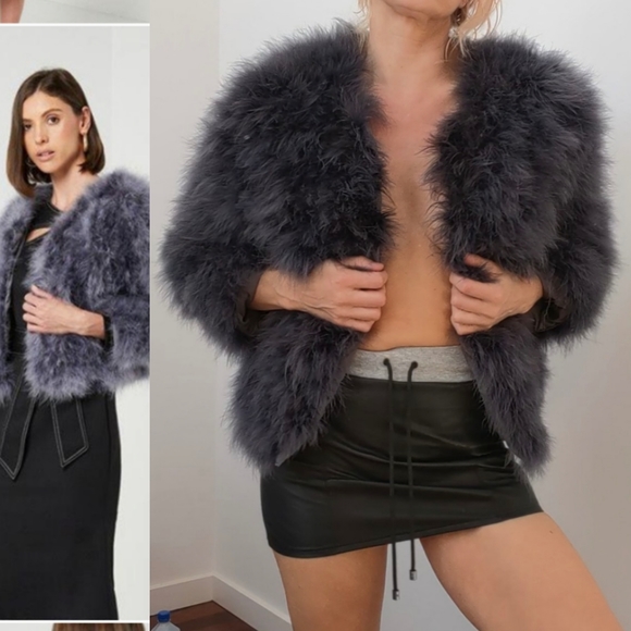 Lamarque Jackets & Blazers - Farfetch smoky gray 100% real ostrich feather jacket S